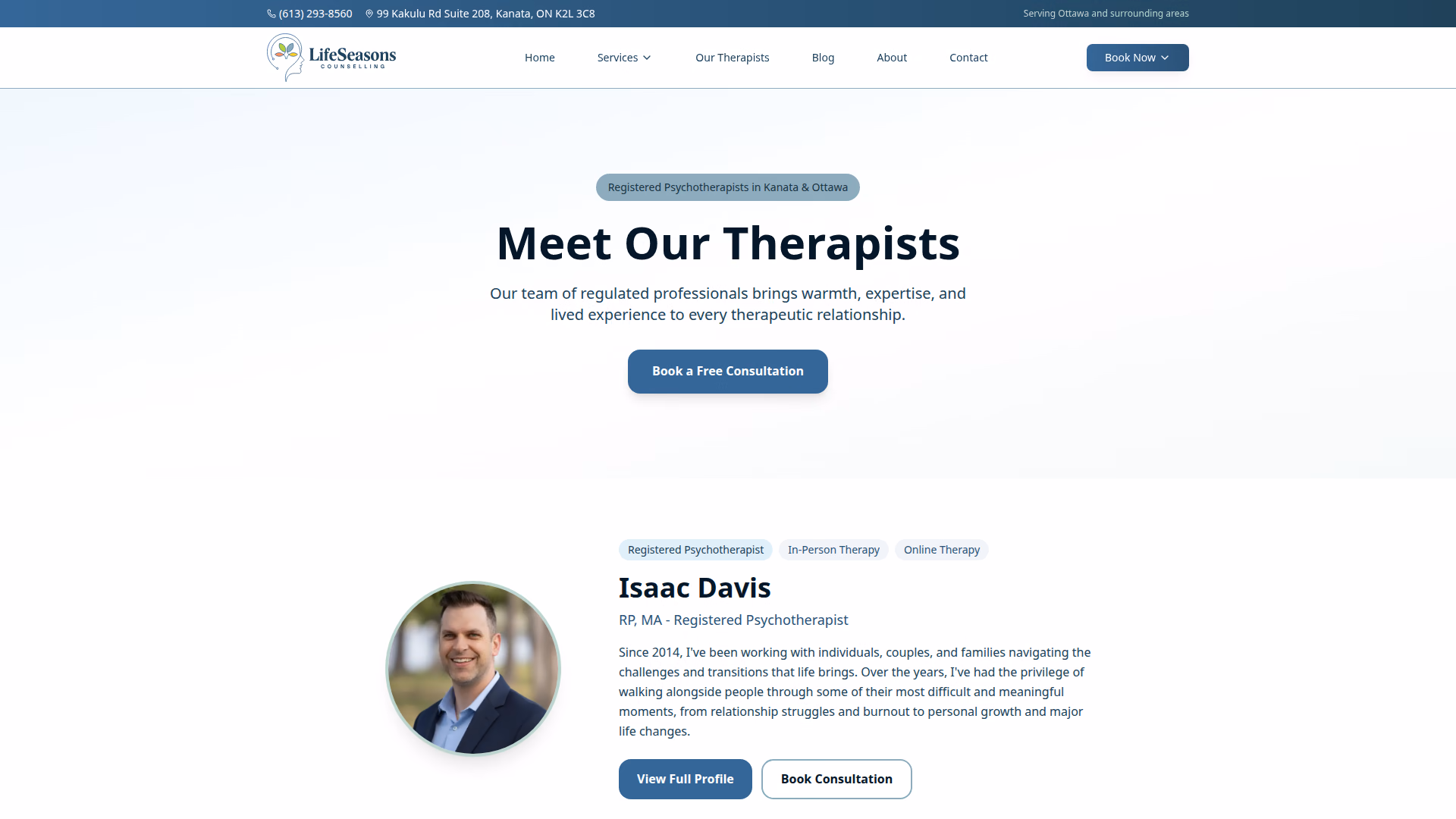 Life Seasons Counselling therapists page (desktop)